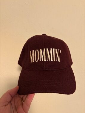 NWT! Mommin' Embroidered Baseball Hat in Deep Burgundy